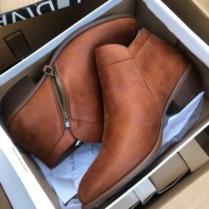F21 orange cognac soft ankle boots booties